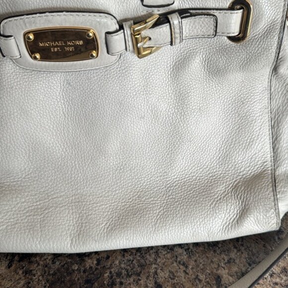 MICHAEL KORS HAMILTON Hobo Shoulder Satchel Purse Ivory Pebble Leather - Picture 3 of 11